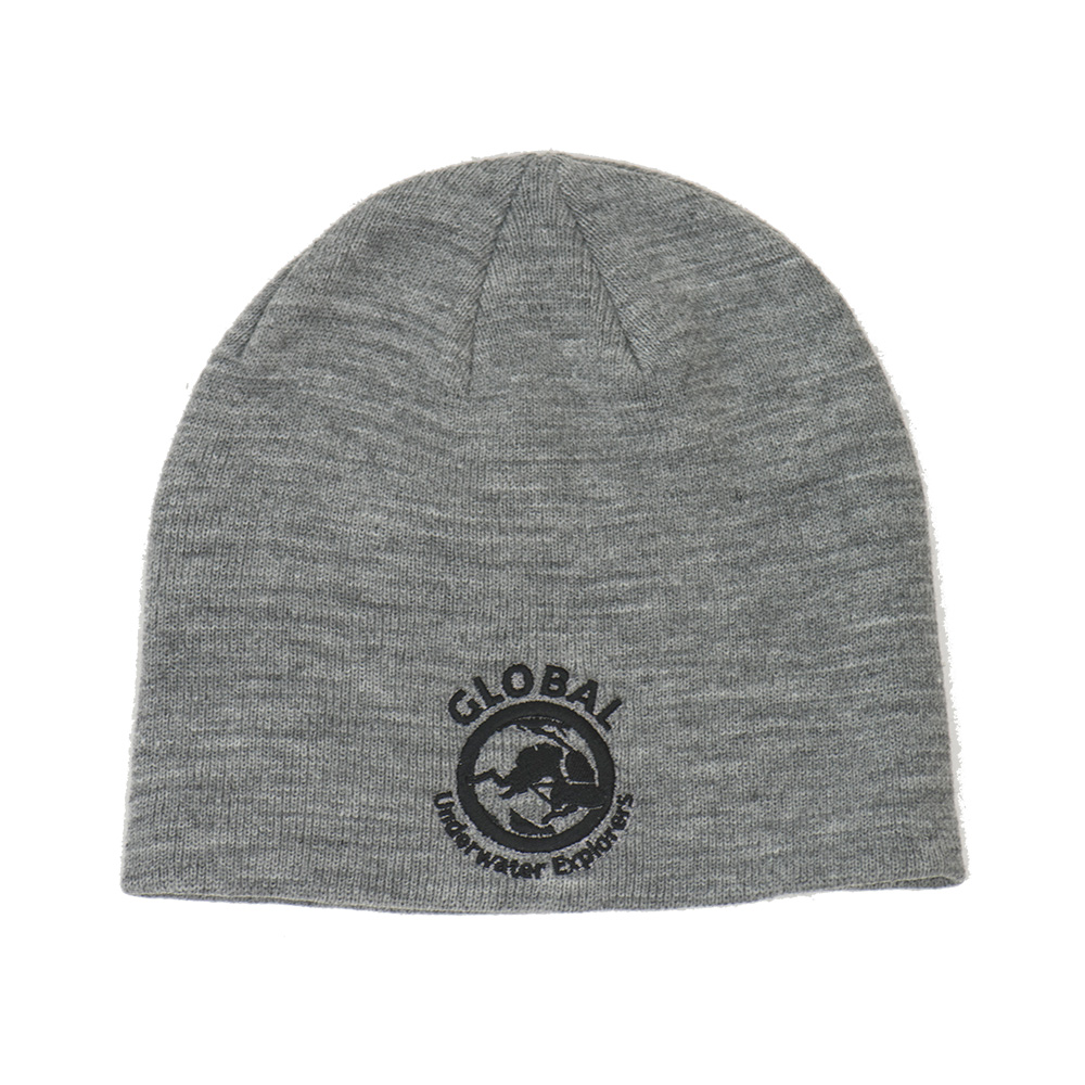 GREY KNIT BEANIE WITH EMBROIDERED LOGO 