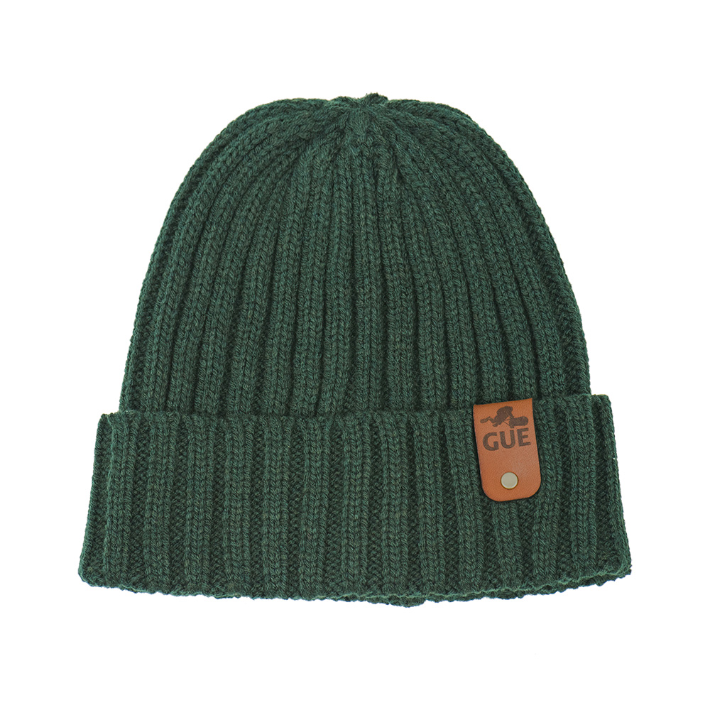 Green Cable Knit Beanie With Leather Tag Green Cable Knit Beanie With Leather Tag